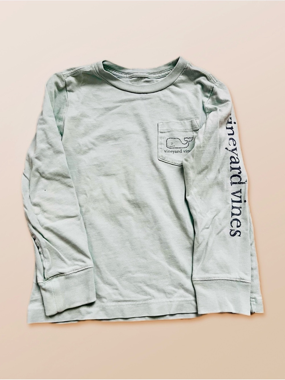 Vineyard Vines Kids Long Sleeve Pocket Tee in Light Green